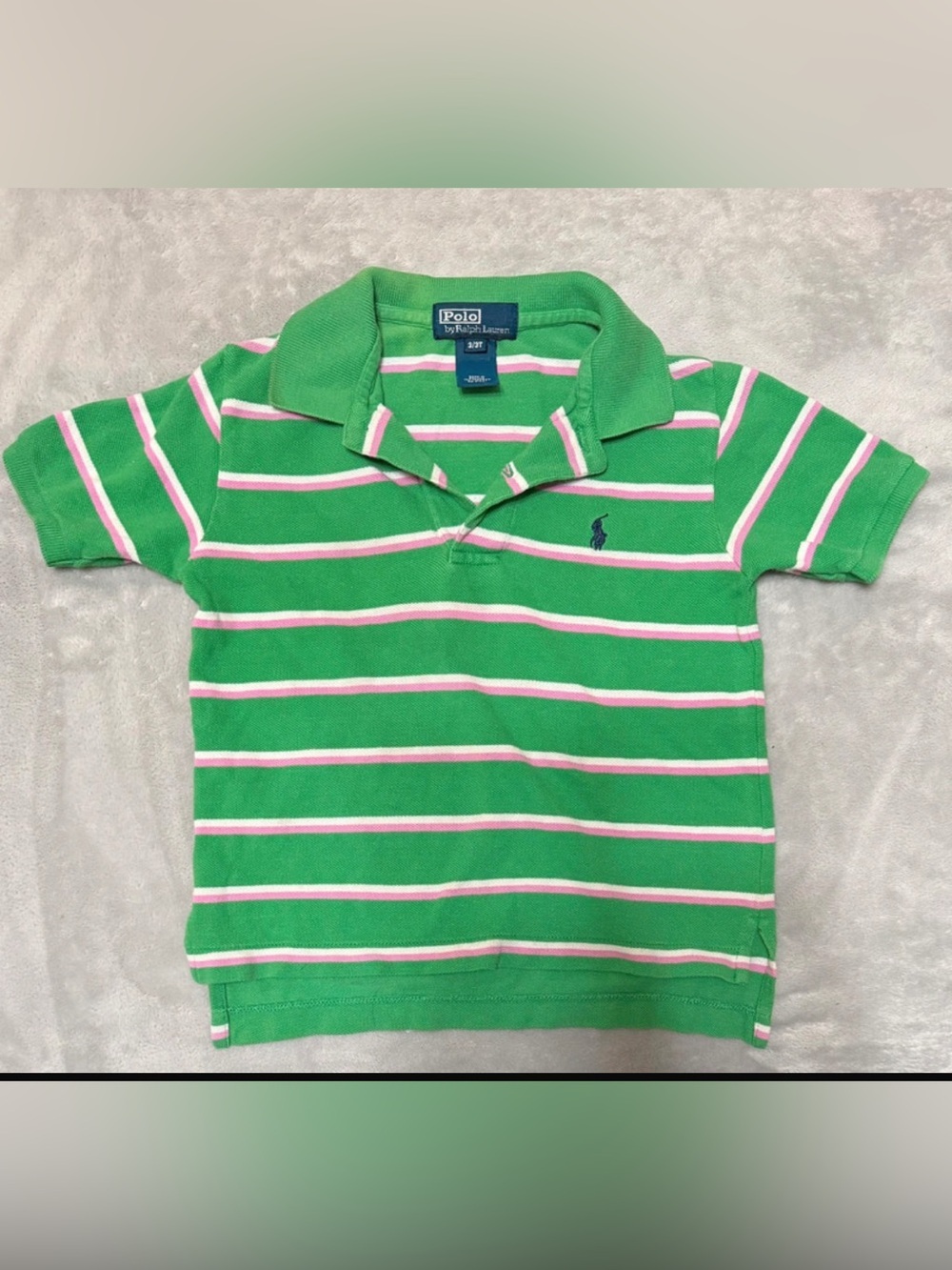 Mint Condition 3T Preppy Ralph Lauren Green Polo with Pink & White Stripes